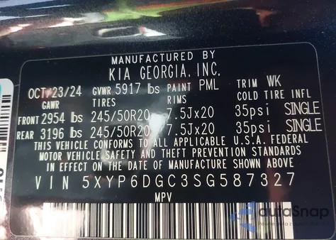 2025 Kia Telluride S z USA, uszkodzony, nr VIN 5XYP6DGC3SG587327